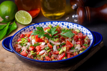 Turkish Shepards Salad with cucumber, tomato, red onion, pepper, parsley (Turkish name; kasik salata or coban salata )