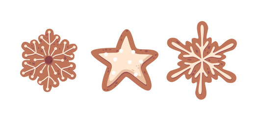 Christmas Gingerbread Cookies. Delicious Snowflakes and Star, Capturing The Holiday Spirit, Cartoon Vector Illustration