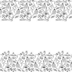 Frame of hand drawn home cleaning in doodle style
