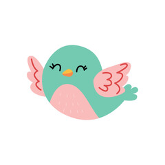  bird surrounded by flowers and leaves in pastel colors. cute and stylized bird