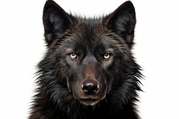 Fototapeta premium Black wolf close-up portrait on a white background.