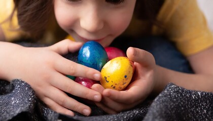 Childs hand reaching for easter eggs