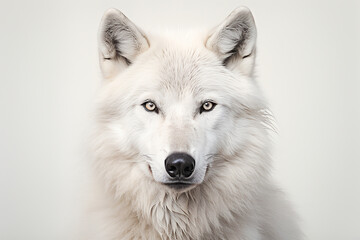 Obraz premium White wolf close-up portrait on a white background.