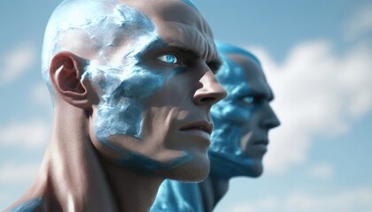 A man like a cyber technology with light blue eyes.