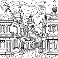Winter street coloring page