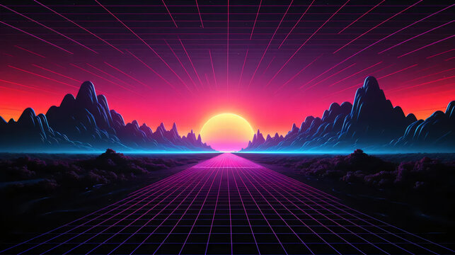 retro vintage gaming arcade landscape background, wallpaper, header, resource for website