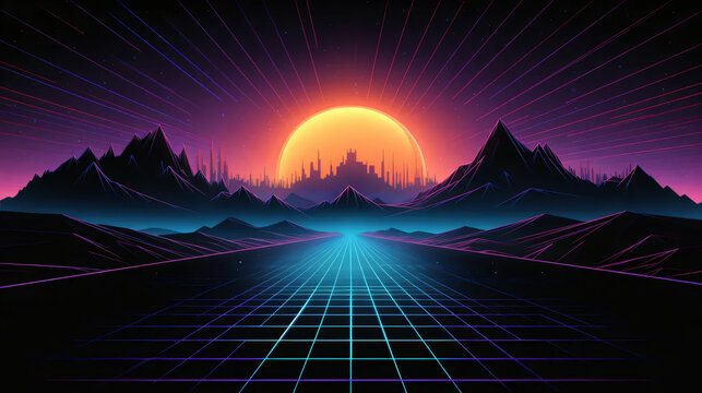 retro vintage gaming arcade landscape background, wallpaper, header, resource for website