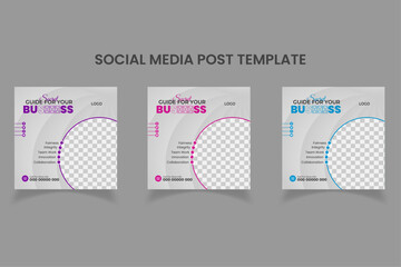 Minimal business social media and instagram post template | Purple, Green and Blue accents 