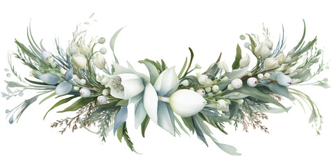 flower arrangement with white flowers in watercolor design isolated on transparent background