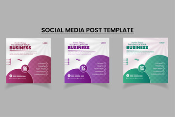 Modern and clean business social media and instagram post template | Red, Green and Purple accents 