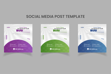 Modern business social media and instagram post template | Purple, Green and Blue accents 