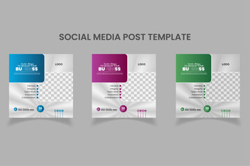 Modern and minimal business social media and instagram post template | Pink, Green and Blue accents 