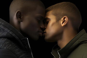 Romantic Afroamerican Gay Couple Sharingpassionate Kiss. Сoncept Lgbtq+ Love And Acceptance, Same-Sex Relationships, Breaking Barriers, Celebrating Diversity, Embracing Love