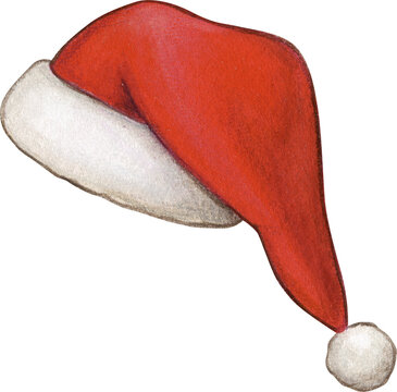 Watercolor hand drawn santa hat