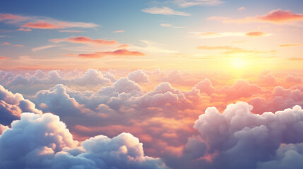Twilight sunset with soft fluffy clouds in various pastel colors with cool and warm gradients,...
