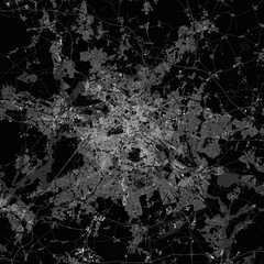 Berlin map. Detailed dark map of Berlin (Germany). Scheme of the city with roads, highways, railways, buildings, rivers etc. - 684301112