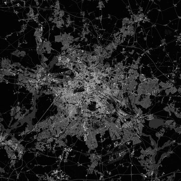 Berlin map. Detailed dark map of Berlin (Germany). Scheme of the city with roads, highways, railways, buildings, rivers etc.