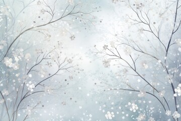 A seamless background of delicate snowflakes and silver winter branches