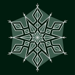 Geometric pattern with star. Green snowflake ornament vector illustration. White big mandala. Decorative design element. Winter mood.