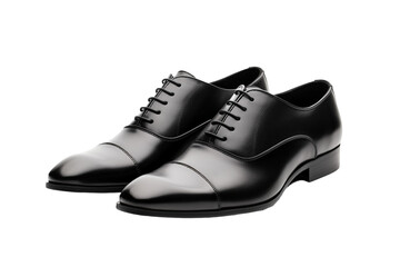 Classic Black Dress Shoes on transparent background.