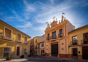 Corner of the Plaza de Arriba in Jumilla, Murcia, Spain, with the building of the Museo de Jesús Nazareno de Semana Santa