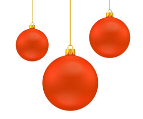 Set red Christmas ball isolated, 3 red Christmas balls with gold suspensions, new year toy decoration card - stock vector