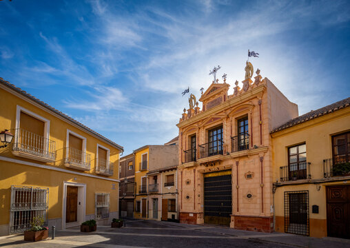 Corner of the Plaza de Arriba in Jumilla, Murcia, Spain, with the building of the Museo de Jes&uacute;s Nazareno de Semana Santa