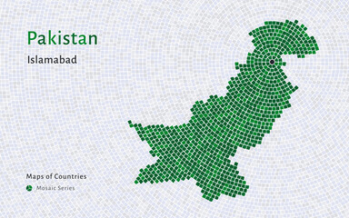Pakistan Green Map with a capital of Islamabad Shown in a Mosaic Pattern