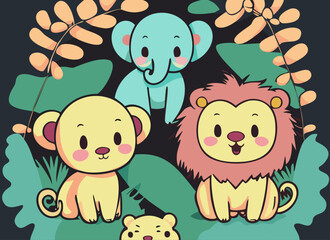 cute wild animals an elephant a lion and a tiger