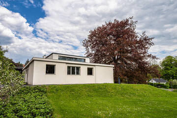 Haus am Horn building in Weimar, Germany with grass lawn. Haus am Horn is the only truly Bauhaus building
