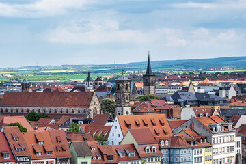 Erfurt Cathedral and Severikirche, St Severus's Church from the Petersberg Citadel, Erfurt in Thuringia, Germany.