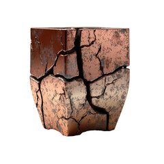 front view of old and broken Minimalist Cube vase isolated on a white transparent background 