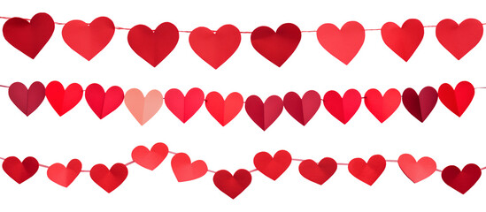 Paper garland with hearts isolated on transparent background. Valentine's Day Holiday. - obrazy, fototapety, plakaty