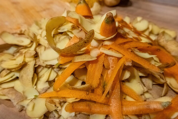 kitchen waste with potato and carrot peelings
