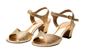 Glittery Gold Sandals on transparent background.