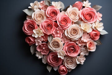Heart-Shaped Rose Arrangement on Pastel Background