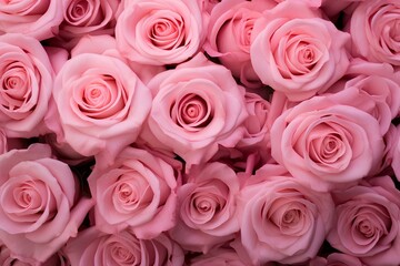 Fototapeta premium Delicate beautiful pink roses, background with flowers, close-up view from above.