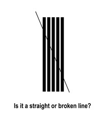 Optical illusion vector illustration. Puzzle. Brain teaser. Straight or broken line