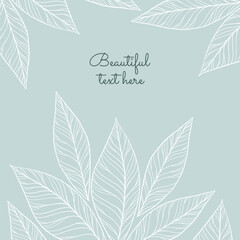 background with space for text. gentle dusty blue background with doodle leaves. background for autumn notes