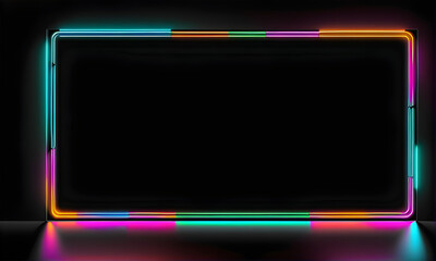 A template with neon signs on a black background, which can be used as a banner. Generative AI