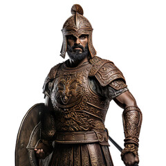 front view mid shot of a male Persian warrior isolated on a white transparent background 