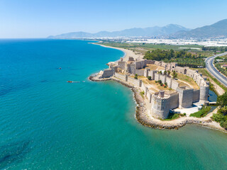 Aerial view of the Mamure Castle or Anamur Castle in Anamur Town, Turkey