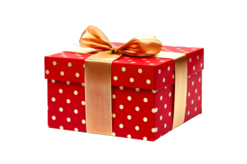 elegant gift box wrapped in red and gold christmas paper isolated on transparent backgropund. PNG file. AI generated