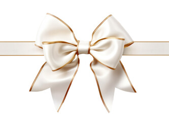 white ribbon and bow with gold isolated on transparent background. PNG file. AI generated