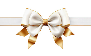 white ribbon and bow with gold isolated on transparent background. PNG file. AI generated
