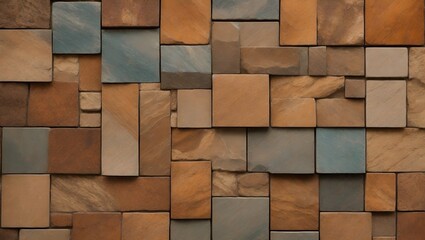 A diverse range of stone tiles, each one with different texture and color, arranged in a mesmerizing pattern when viewed from above. Earth tone