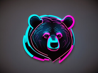 neon sign, neon icon of bear minimalist design, neon light