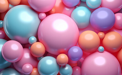 Geometric Shapes: Pastel Spheres Abstract Background featuring a harmonious arrangement of soft pastel-colored spheres.