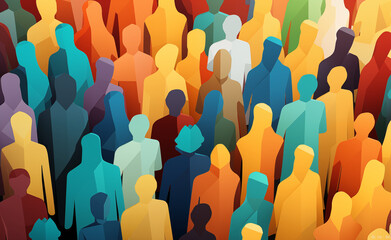 Paper cut-out illustration depicting a large crowd of diverse people standing together