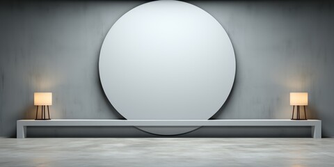 Gray room with large round lighting in the center